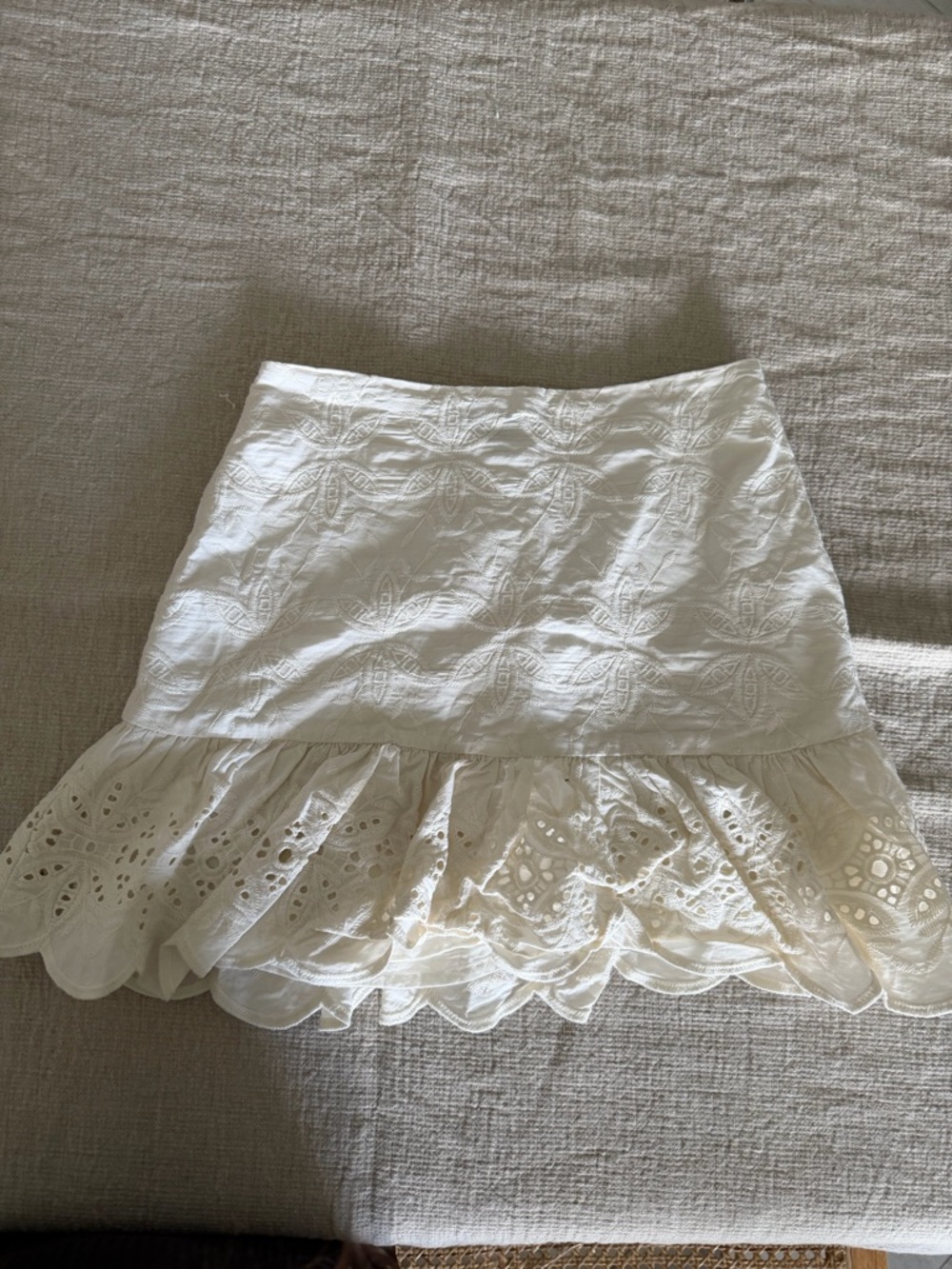 Express White Eyelet Ruffle Mini Skirt